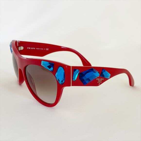 PRADA Vintage Womens Red Cat Eye Swarovski Sunglasses Italy Circa 2015 Y2K - Picture 6 of 10